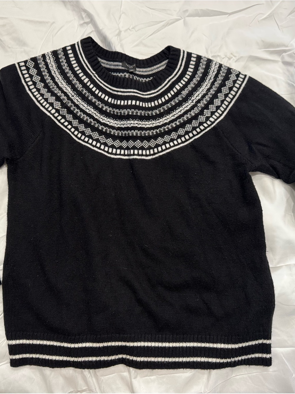 Talbots Black Crewneck Sweater with White Nordic Yoke